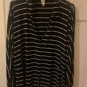 We The Free Black and White Striped Button Down Shirt